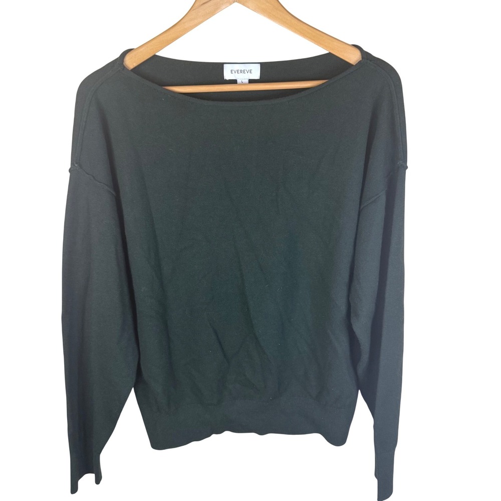 Evereve Lessie Off Shoulder Dark Green Soft Long Sleeve Sweater Size Large - Picture 3 of 11